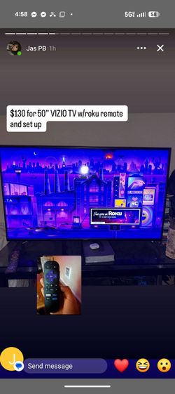 50" TV with Roku and glass TV stand