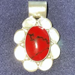 Vintage Sterling Silver (925) Taxco Red Jasper Stone Pedant from Mexico TR-151