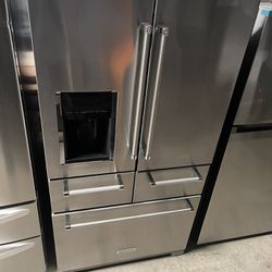 KITCHEN AID STAINLESS STEEL FRENCH 5 DOOR REFRIGERATOR WITH PRO HANDLES 