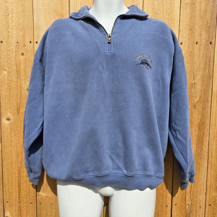 Tommy Bahama Relax 1/4 Zip Sweater Mens M Faded Blue Pullover Sweatshirt,