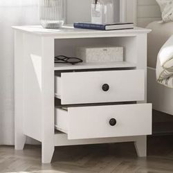 Bedside Nightstands White With Silver Knobs 