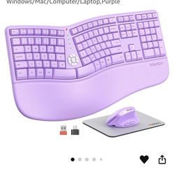 MEETION Ergonomic Wireless Keyboard and Mouse, Ergo Keyboard with Vertical Mouse, Split Keyboard Cushioned Wrist Palm Rest Natural Typing Rechargeable