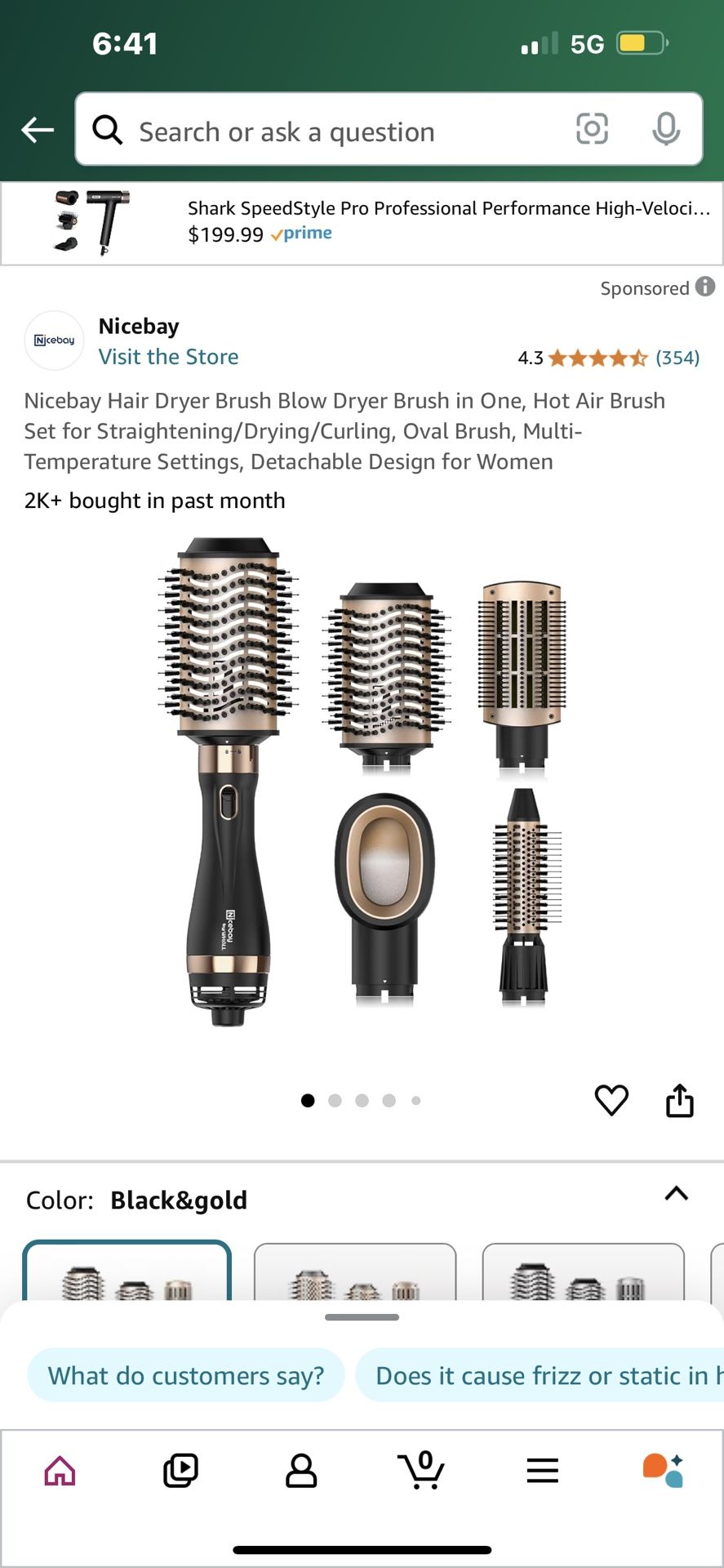 Nicebay Hair Dryer Brush Blow Dryer Brush in One, Hot Air Brush Set for Straightening/Drying/Curling, Oval Brush, Multi-Temperature Settings, Detachab