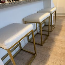 Leather Bar Stool Set With Gold Hardware