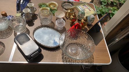 Lot of used household items glass vase kitchen juice and more