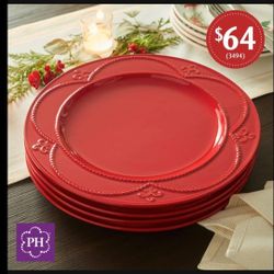 JUEGO DE 4 PLATOS GRANDES COLOR ROJO RUBY MARBELLA PRINCESS HOUSE 🌻 🌾 