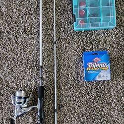 Brand New Fishing Kit Okuma Rod Reel Evolution Tackle Box with Supplies
