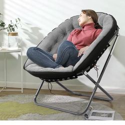 iw I WISH Saucer Chair for Adults,Folding Saucer Chair,Oversized Saucer Chair,Comfy Foldable Chair for Bedroom,Moon Chair，300 lbs (Grey)