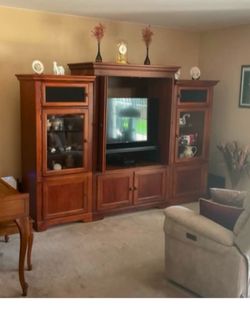 Cherry Wood Entertainment Center Wall Unit