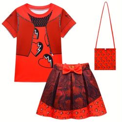 Girls Red Short Skirt Set, Rise Red 4 Movie Princess Casual Outfits, Halloween Birthday Party Cosplay for 5-12 Years Kids