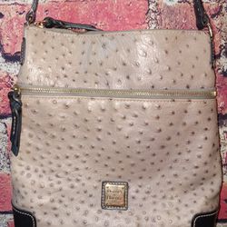 Dooney & Bourke Handbag Embossed Gray Ostrich Leather Bag  With Ruby Trim.