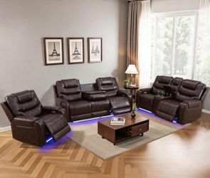 Memorial Day sale Power electric brown leather fully reclining couch set