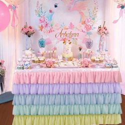 Rainbow Table Skirt for Rectangle or Round Table,Tablecloth for Wedding,Birthday,Baby Shower, Party Decoration (Rainbow, L 9(ft)*H 30in)
