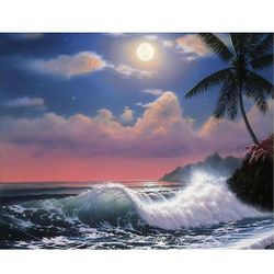 5D Diamond Painting Kits, Painting for Beginners,Full Drill Diamond Art Kits for Home Wall Decor with Round Diamond Dots 16x20 Inches(Sea)

