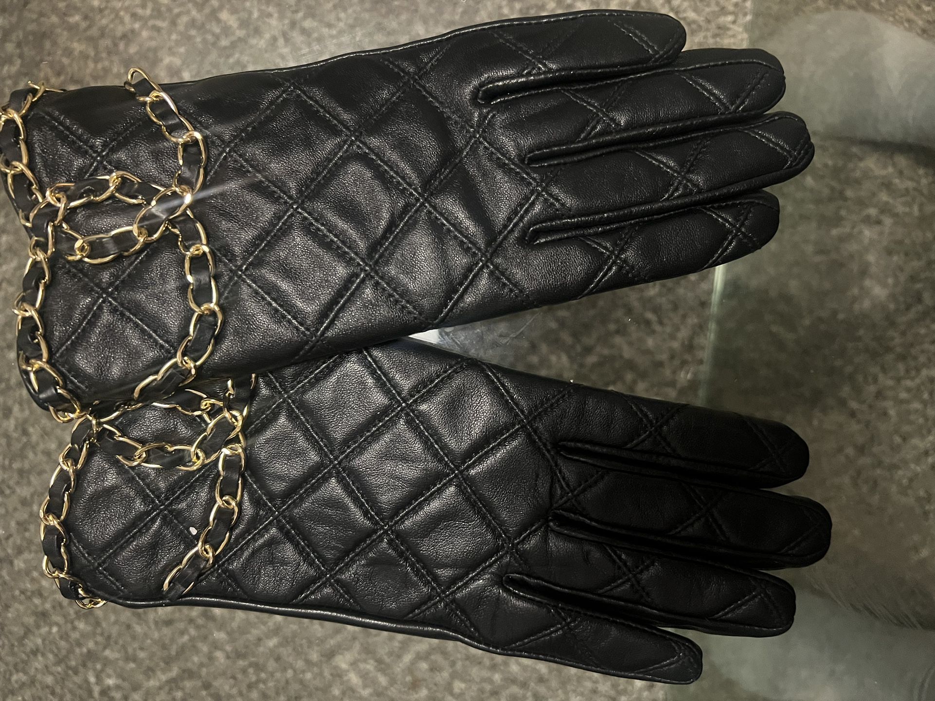 CC Genuine Leather Chain Gloves Long