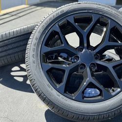 22” NEW Wheels Rims Tires GMC Sierra Yukon Denali Chevy Silverado 1500 Tahoe Suburban Avalanche Chevrolet 22 Inch Black Snowflakes 