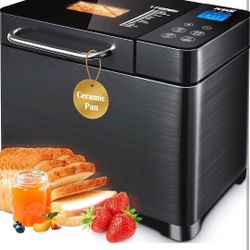 KBS 17-in-1 Bread Maker-Dual Heaters, 710W Machine Stainless Steel with Gluten-Free, Dough Maker,Jam,Yogurt PROG, Auto Nut Dispenser,Ceramic Pan& Touc