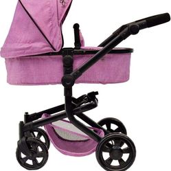 TRIOKID 2 in 1 Deluxe Baby Doll Stroller Sportline X1 Grape Purple Drawable Fabric with Swiveling Wheels & Adjustable Handle