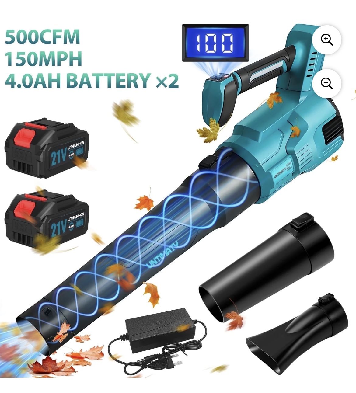 UNTIMATY 500 CFM Cordless Leaf Blower for Lawn Care 200 MPH Battery Leaf Blower Leaf Blower with 2 x 4.0Ah Battery, Brushless Motor, Charger, 3 Variab