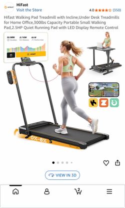Hifast Walking Pad Treadmill with Incline,Under Desk Treadmills for Home Office,300lbs Capacity Portable Small Walking Pad,2.5HP Quiet Running Pad wit