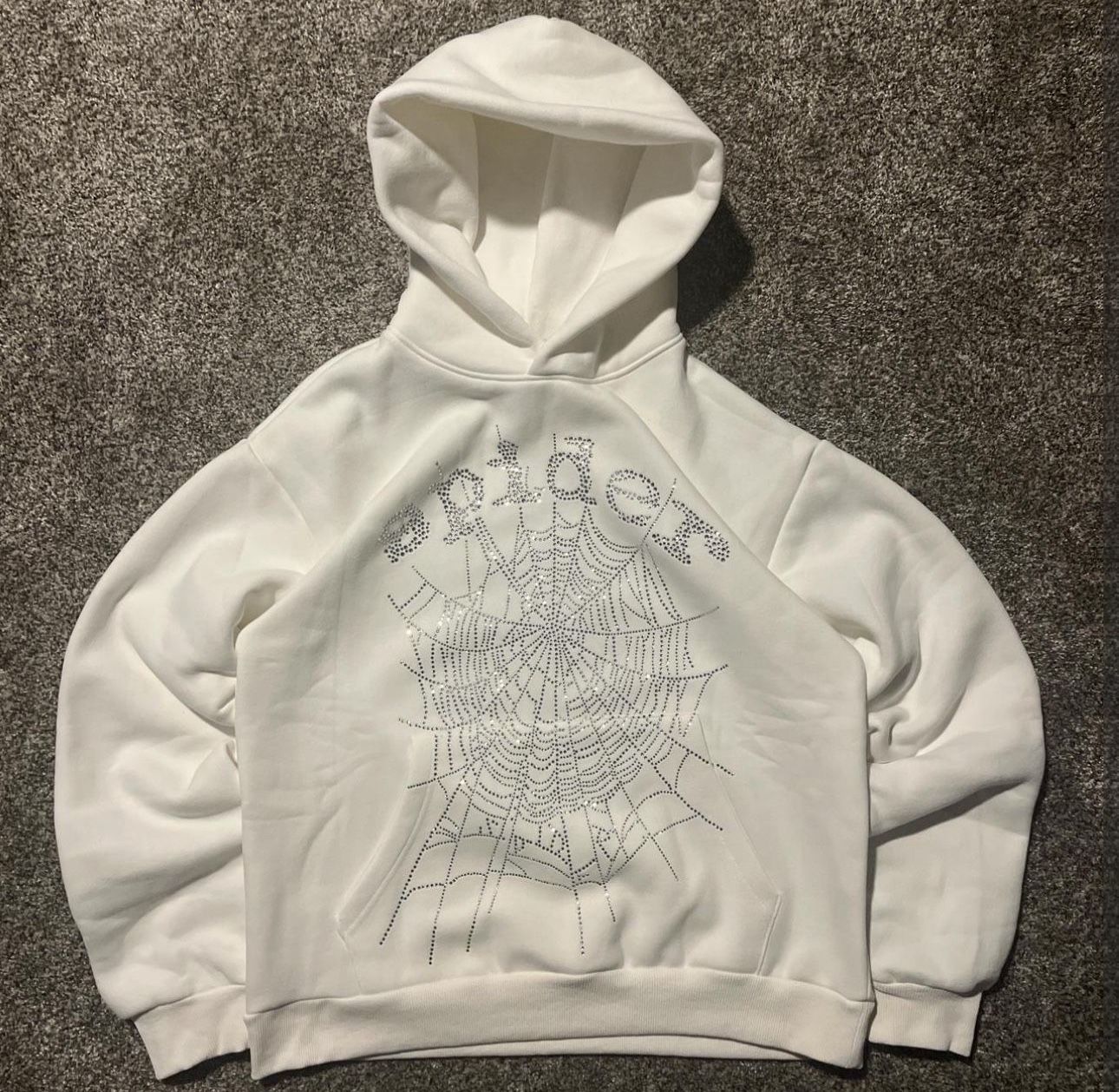 White Rhinestone Sp5der Hoodie