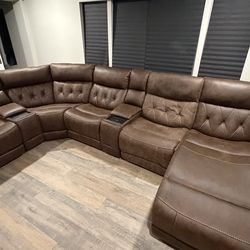 Canyon Walnut 6-PC Power Reclining Leather Sectional (Half Off)