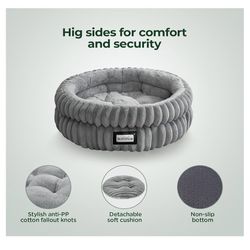 BALANCE Cat Bed Kitten Bed, Washable Round Cat Beds for Indoor Cats, Super Soft Plush Faux Fur Pet Bed for Puppy and Kitten with Anti-Slip Bottom