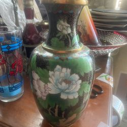 Antique Cloisonne Floral Flower Vase 