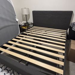 Gray Upholstered Queen Bed Frame 
