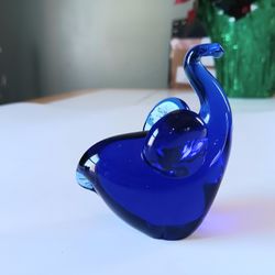Cobalt Blue Vintage Trunk Up Elephant Paperweight Art Glass Figurine Home Decor Figure