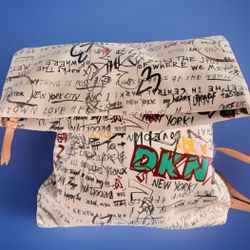 Rare VTG DKNY Tilly Graffiti Fold Over White Backpack Purse Top Zip Artistic
