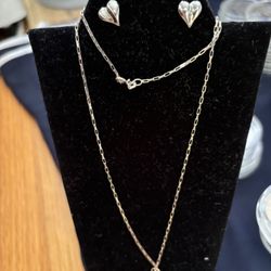 Real Silver Pendent With J  On Chain And Heart Shape  Stud Eating.