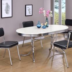  5-PIECE OVAL DINING TABLE SET WHITE AND BLACK