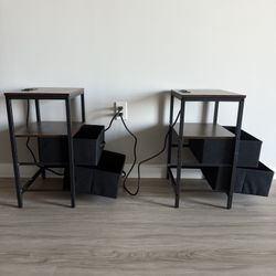 Set of 2 Rustic‑Brown Nightstands w/ Charging Station