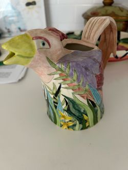 Fitz and Floyd hand ceramic parrot pitcher