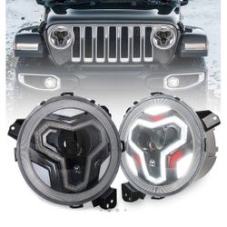 Pair 9 Inch Round Headlight Led With Drl Lights 