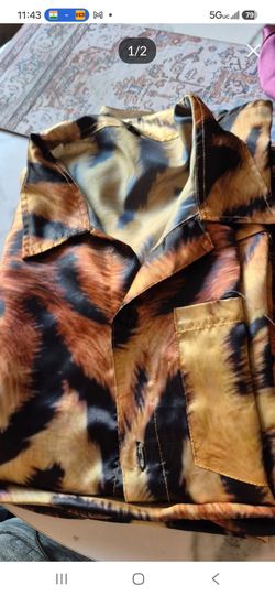 Satin silk men laperd print short sleeve pajama set