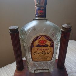Vintqge Collectible 1966 Seagrams Crown Royal Whiskey Botlle From Canada With Tilt Pour Craddle Display  