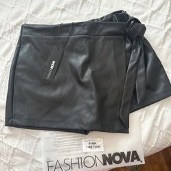 Faux Leather Wrap Skort