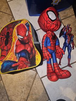 Spiderman toys and backpack