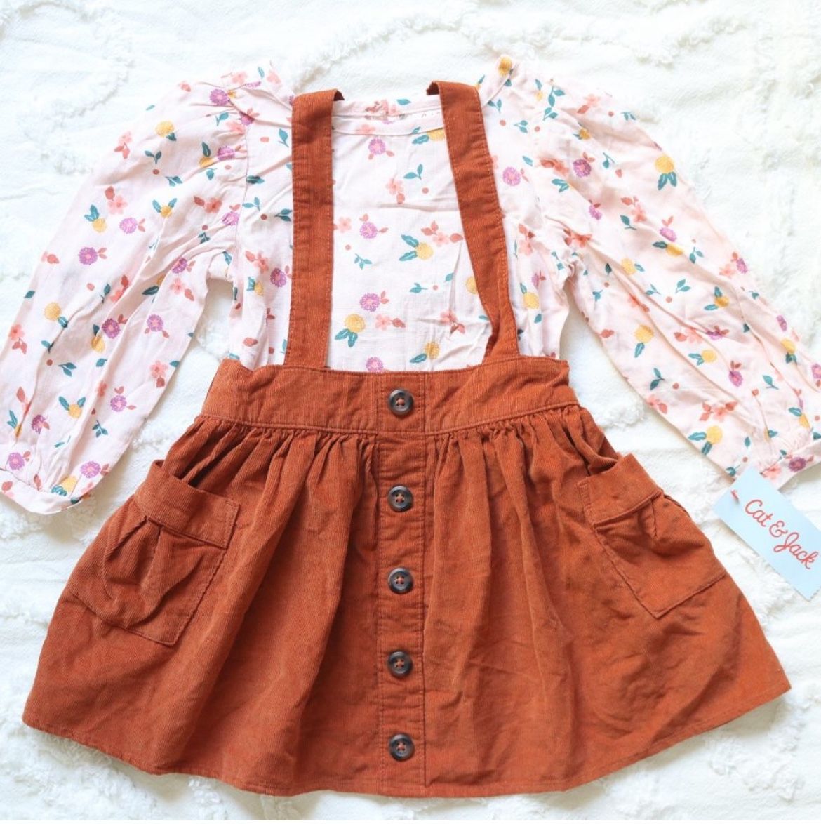 Cat & Jack Toddler Girl's 2T Floral Top & Corduroy Skirt Set Brown