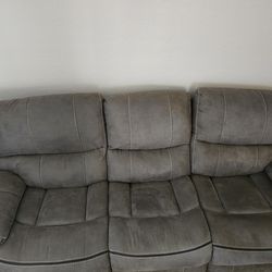 Triplex Gray Fabric Power Triple Reclining sofa 3 setter
