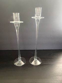 Tall Clear Glass Taper Candlestick Holders Set of 2