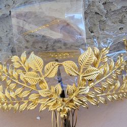 Beautiful gold bridal leaves hair comb headpiece new