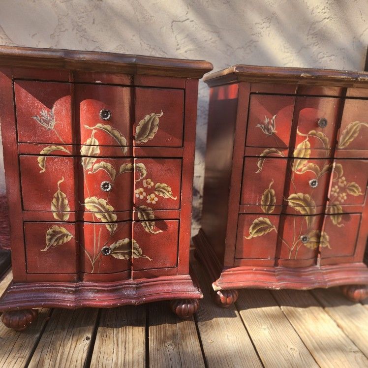 2 Handpainted Nightstands Wood