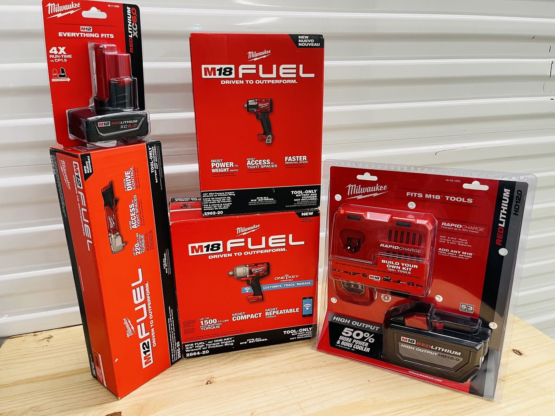 Milwaukee m18 3/4”, 1/2” mid torque, m12 1/2” right angle impact wrench,  battery