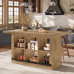 J0519AB Kitchen Island, Counter Height Kitchen Coffee Bar Table with Storage