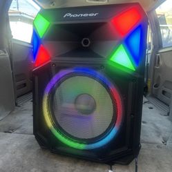 Pioneer 700 Watts Party Speaker-  Auracast Bluetooth, LED Lights, All-Terrain Wheels, Stand, Microphone 