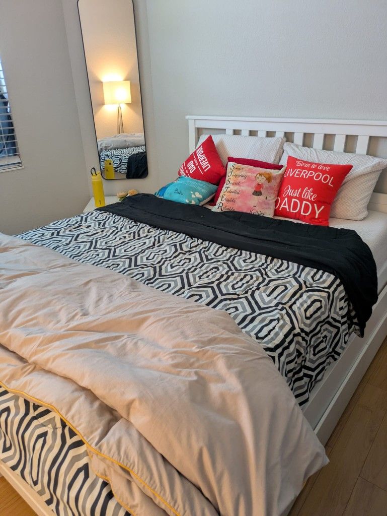 Ikea Queen Bed, Box Spring And 8 Inch Mattress For Sale!