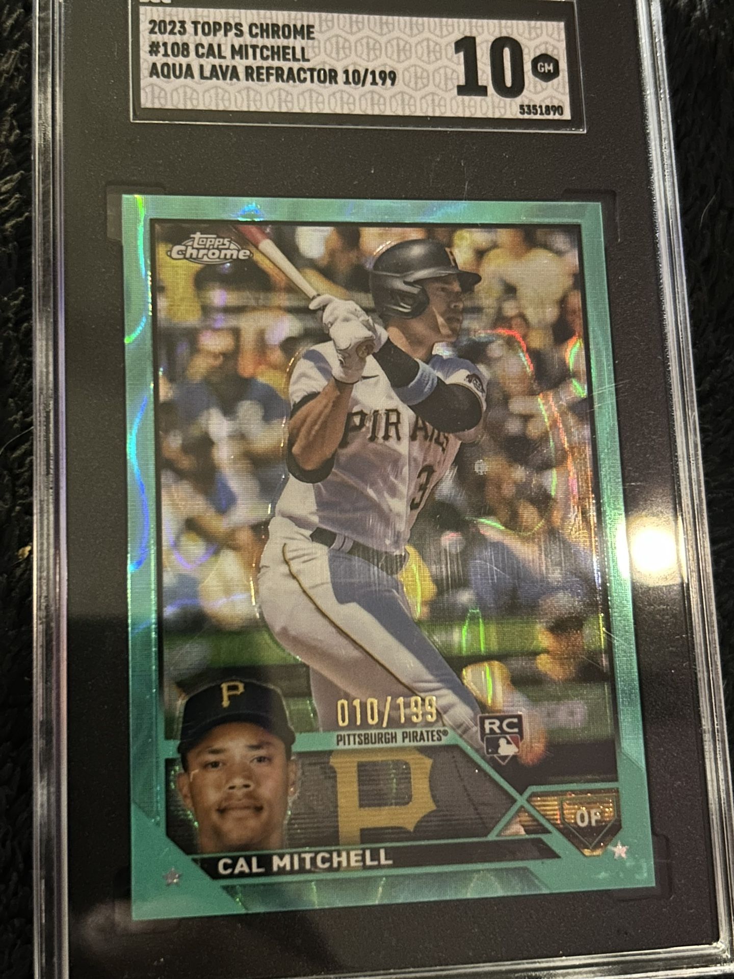 Topps 2023 Topps Chrome Cal Mitchell Rookie RC #108 Aqua Lava Refractor /199 SGC